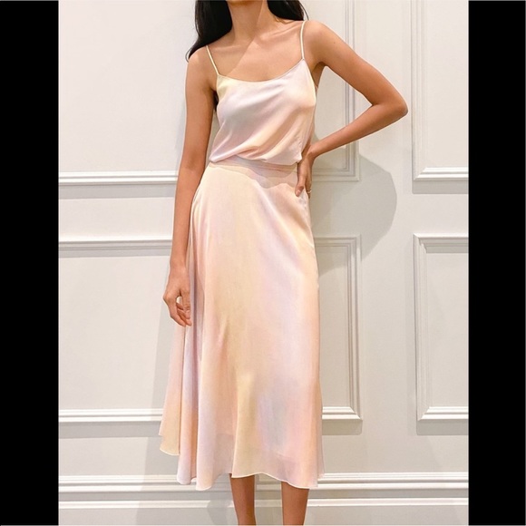 VINCE Rainbow Wash Drape Asymmetric Midi Skirt pastel pink slip skirt - Picture 9 of 16